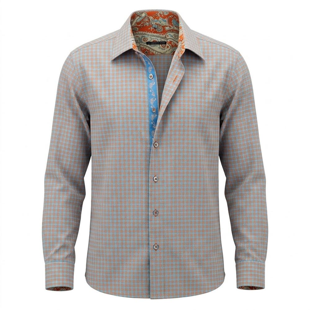 Robert Graham Embroidered Collared Plaid Button-Up Shirt Men Size L